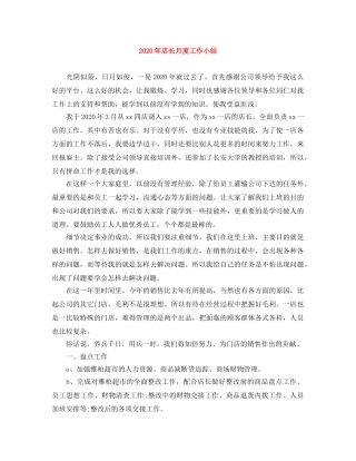 2020年店长月度工作小结 