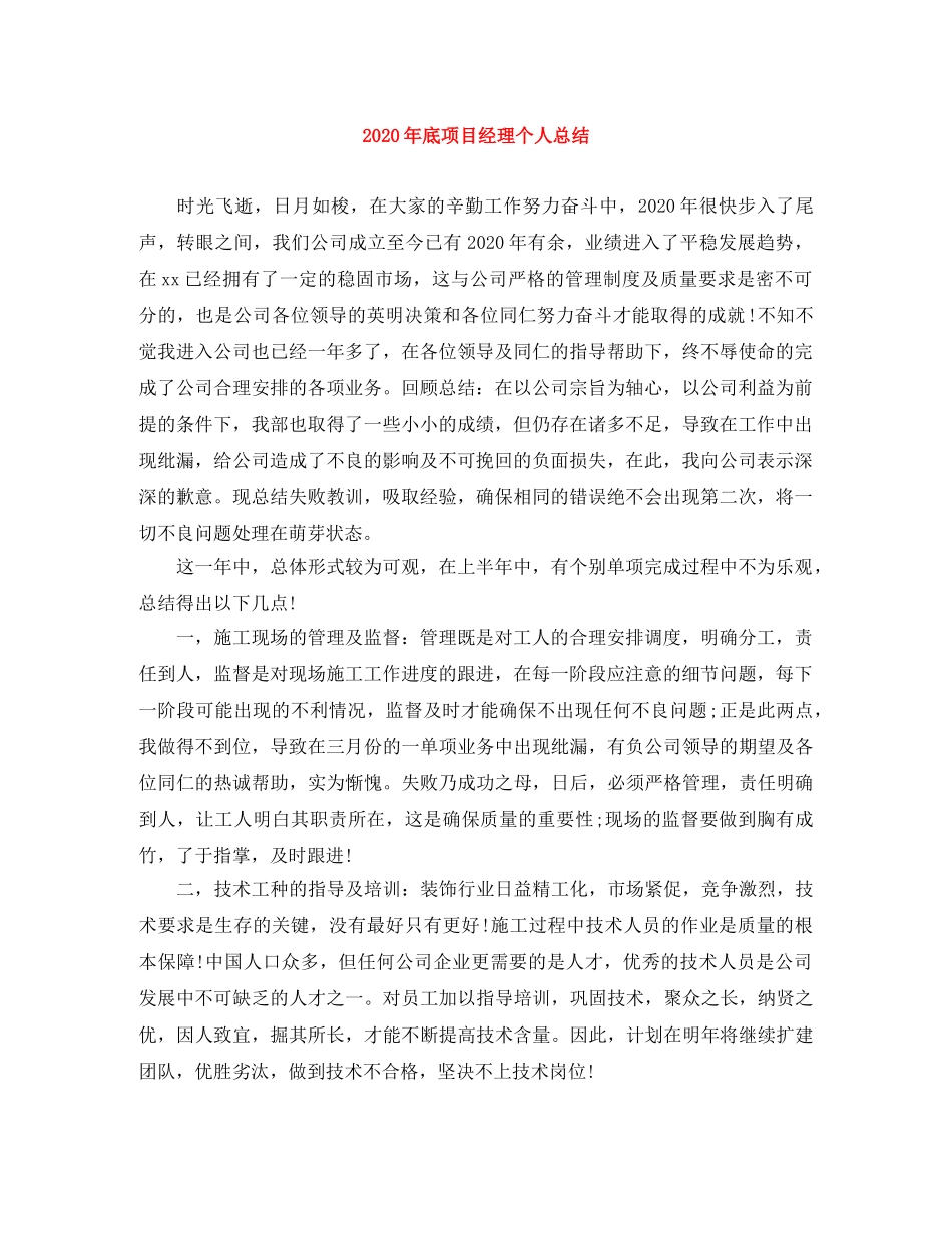 2020年底项目经理个人总结 _第1页