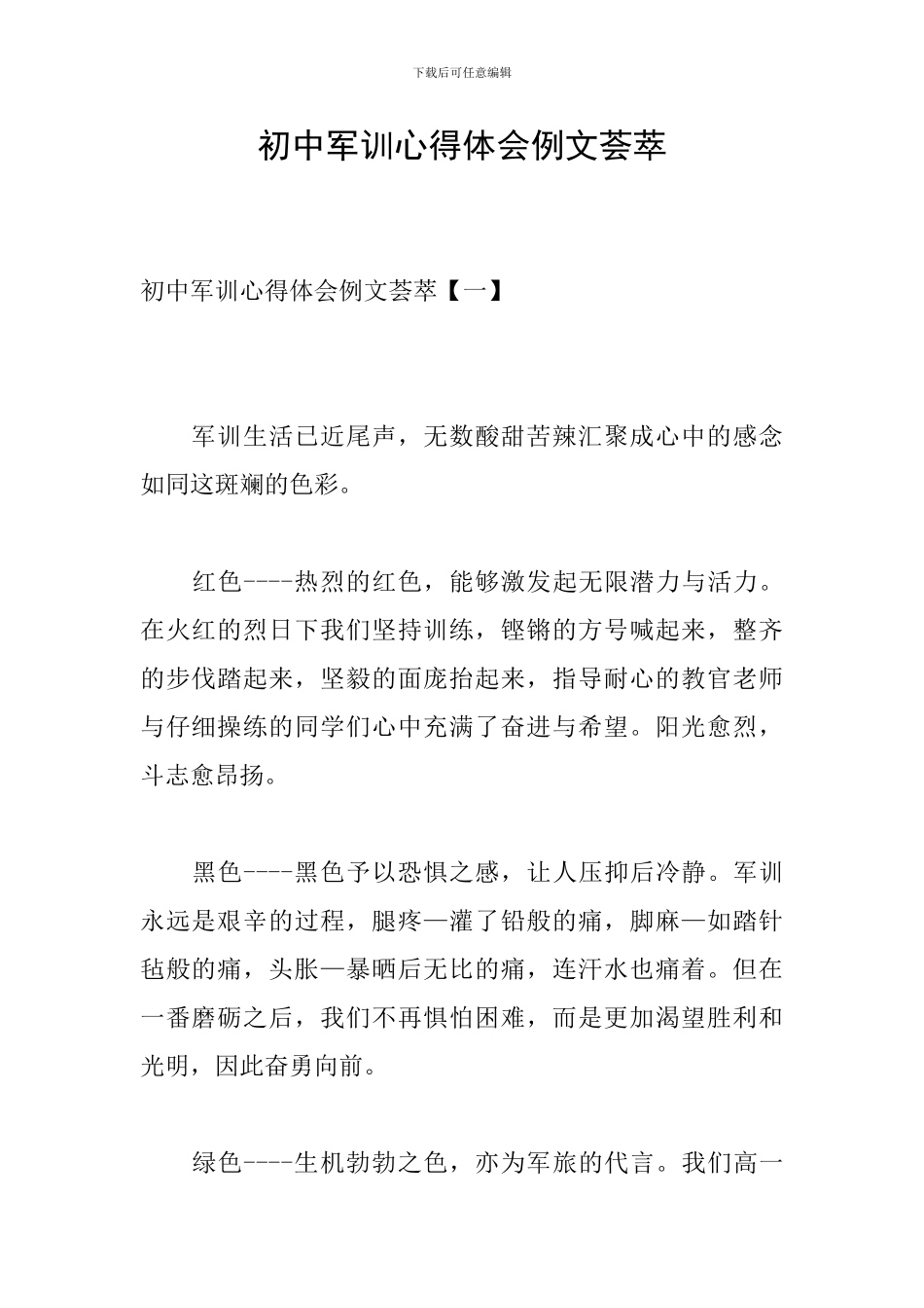 初中军训心得体会例文荟萃_第1页