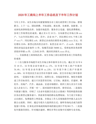 2020年工商局上半年工作总结及下半年工作计划 