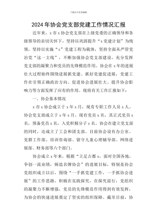 2024年协会党支部党建工作情况汇报