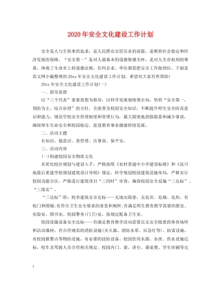 2020年安全文化建设工作计划 