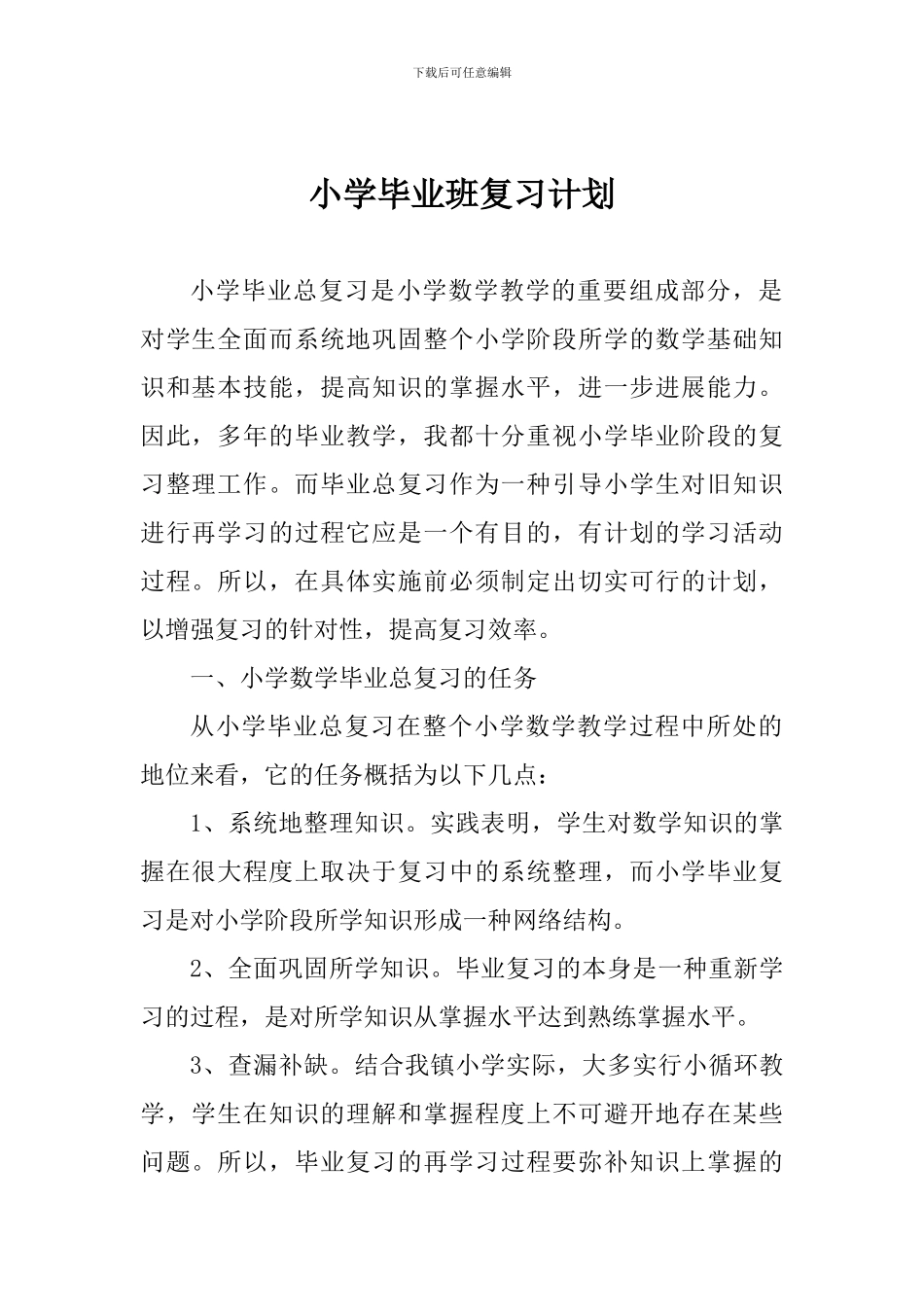 小学毕业班复习计划_第1页