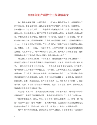 2020年妇产科护士工作总结范文 