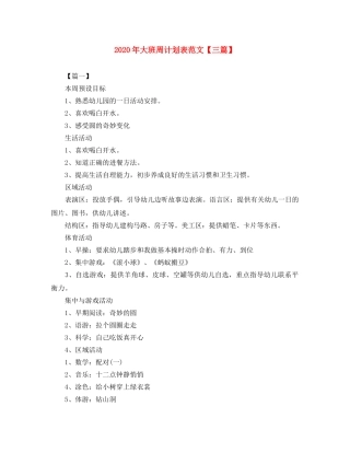 2020年大班周计划表范文【三篇】 