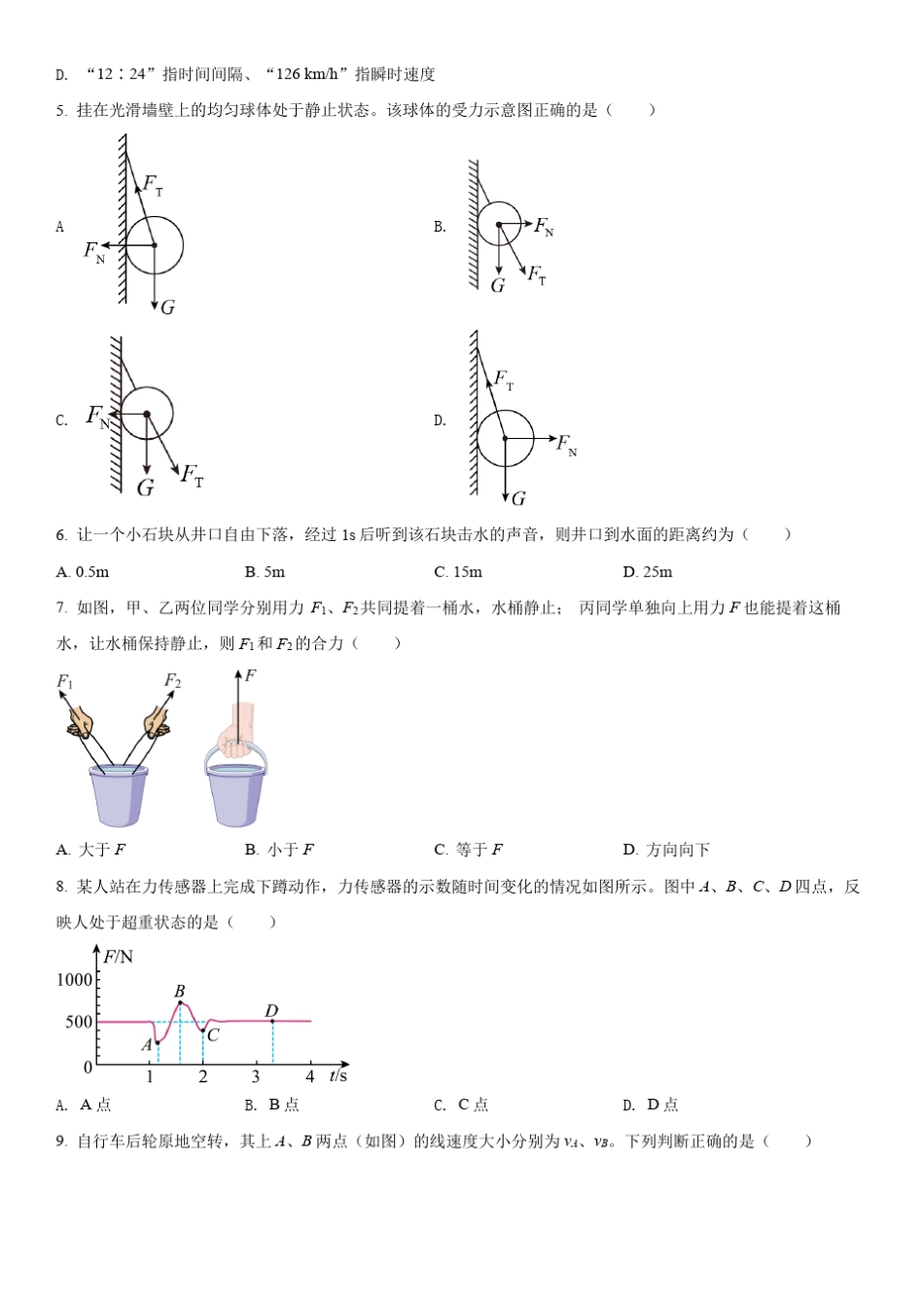 2021年海南省普通高中学业水平合格性考试物理真题试卷含详解_第2页