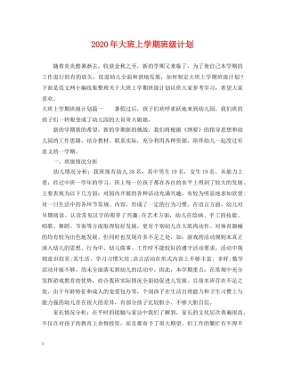 2020年大班上学期班级计划2 