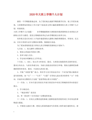 2020年大班上学期个人计划 