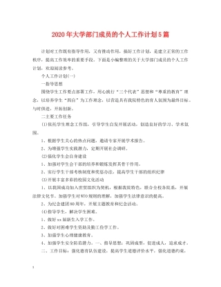 2020年大学部门成员的个人工作计划5篇 