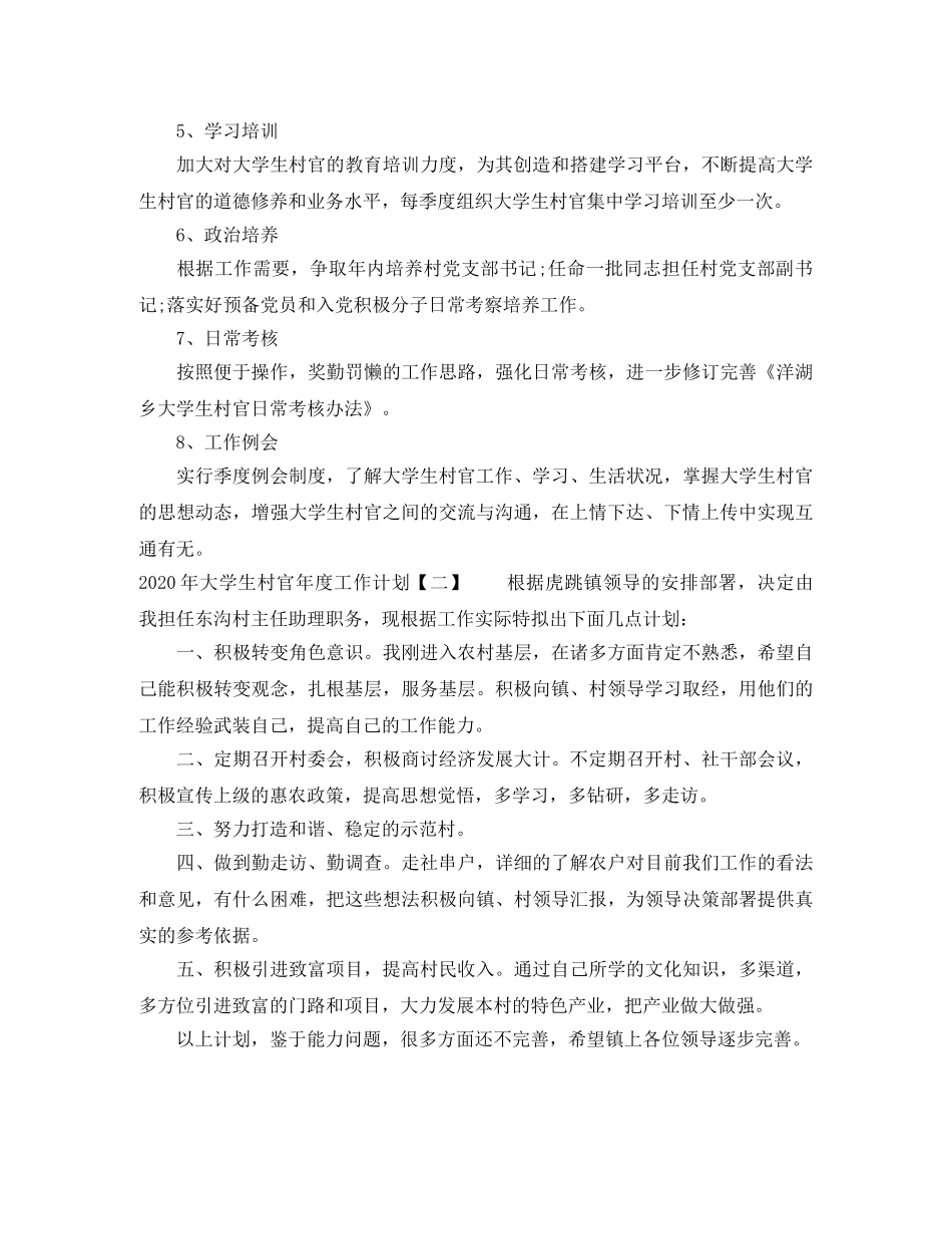 2020年大学生村官年度工作计划 _第2页