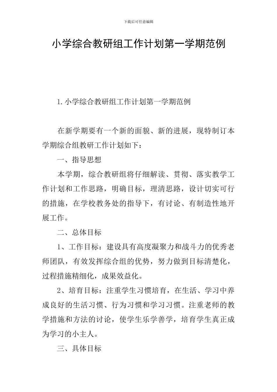 小学综合教研组工作计划第一学期范例_第1页