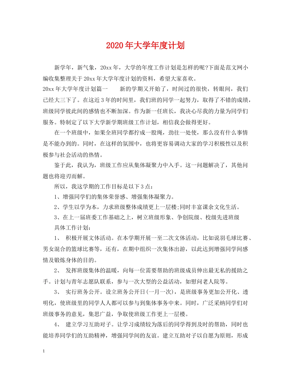 2020年大学年度计划 _第1页