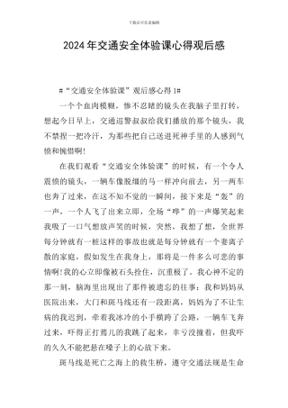 2024年交通安全体验课心得观后感