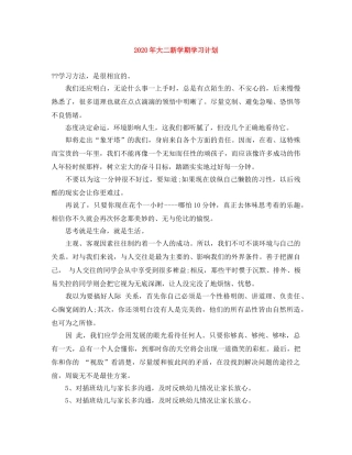 2020年大二新学期学习计划 