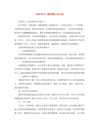 2020年大二新学期工作计划 