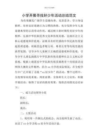 小学开展寻找好少年活动总结范文