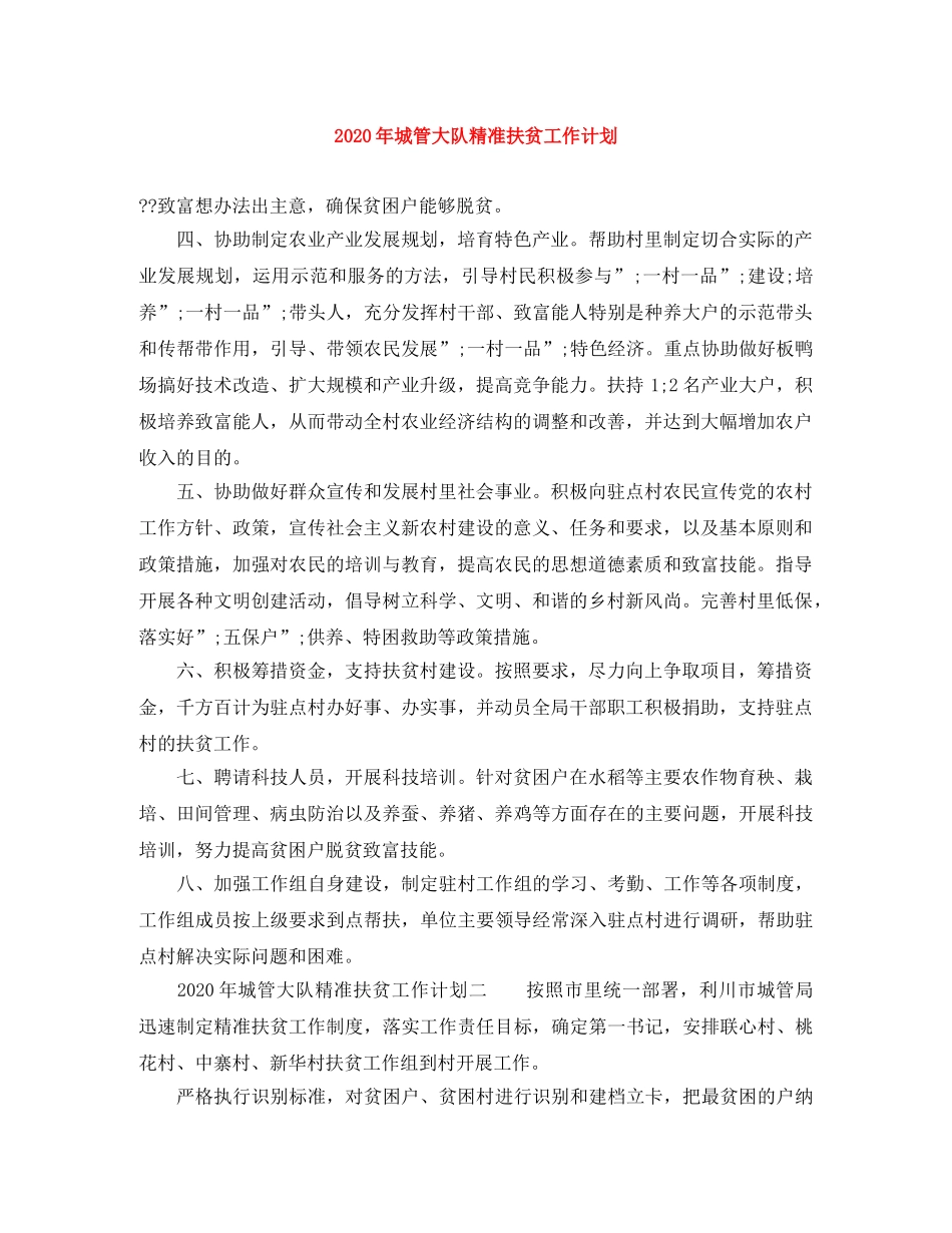 2020年城管大队精准扶贫工作计划 _第1页