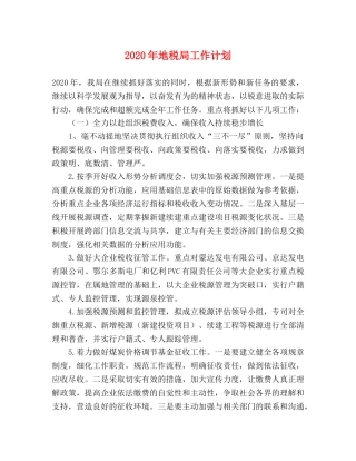 2020年地税局工作计划 