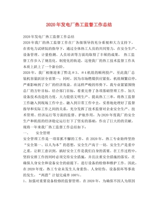 2020年发电厂热工监督工作总结 