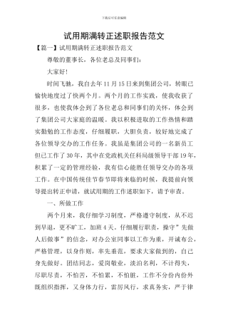 试用期满转正述职报告范文