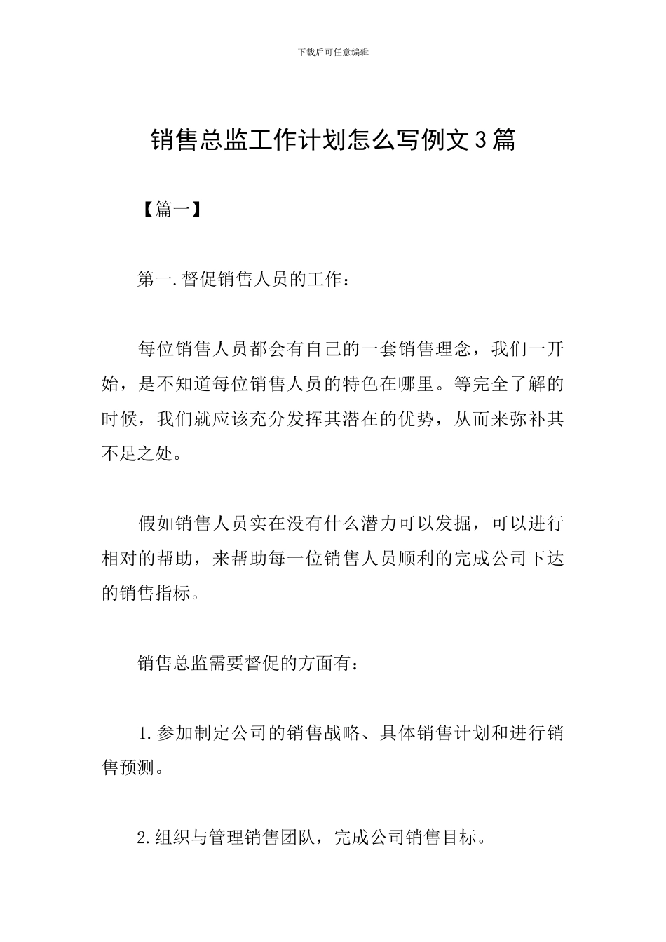 销售总监工作计划怎么写例文3篇_第1页