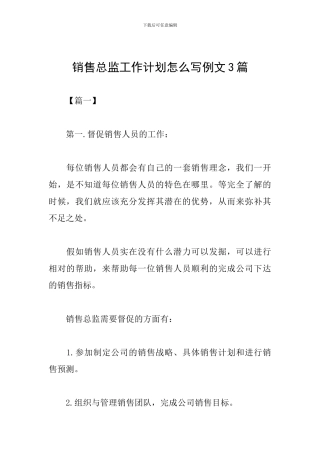 销售总监工作计划怎么写例文3篇