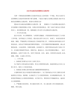 2020年出纳员试用期转正自我评价 