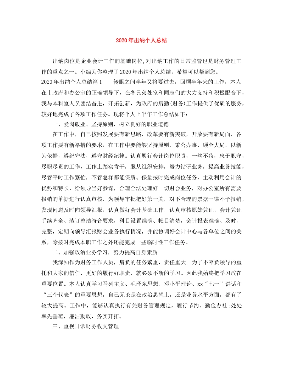 2020年出纳个人总结 _第1页