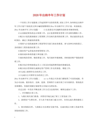 2020年出纳半年工作计划 
