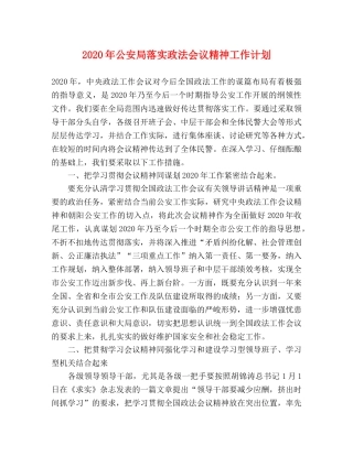 2020年公安局落实政法会议精神工作计划 