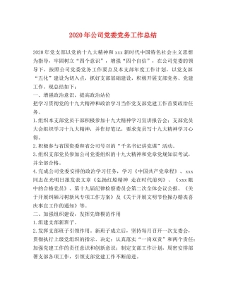2020年公司党委党务工作总结 