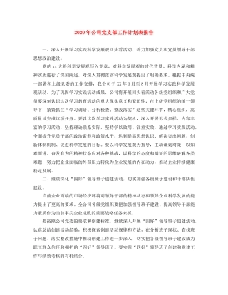 2020年公司党支部工作计划表报告 