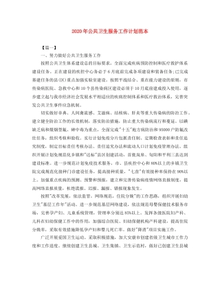 2020年公共卫生服务工作计划范本 