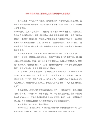 2020年公共卫生工作总结_公共卫生环境个人总结范文 