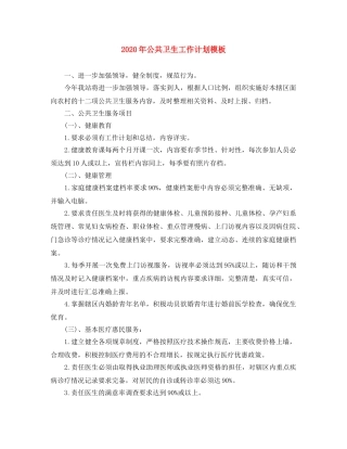 2020年公共卫生工作计划模板 