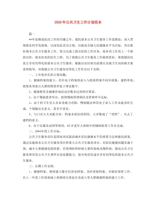 2020年公共卫生工作计划范本 