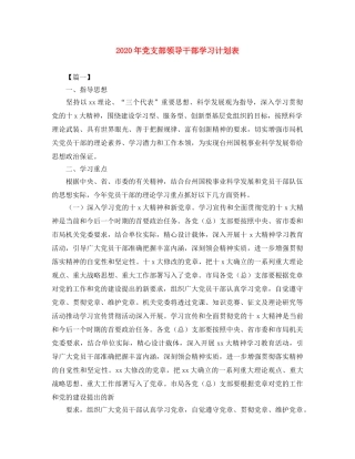 2020年党支部领导干部学习计划表 