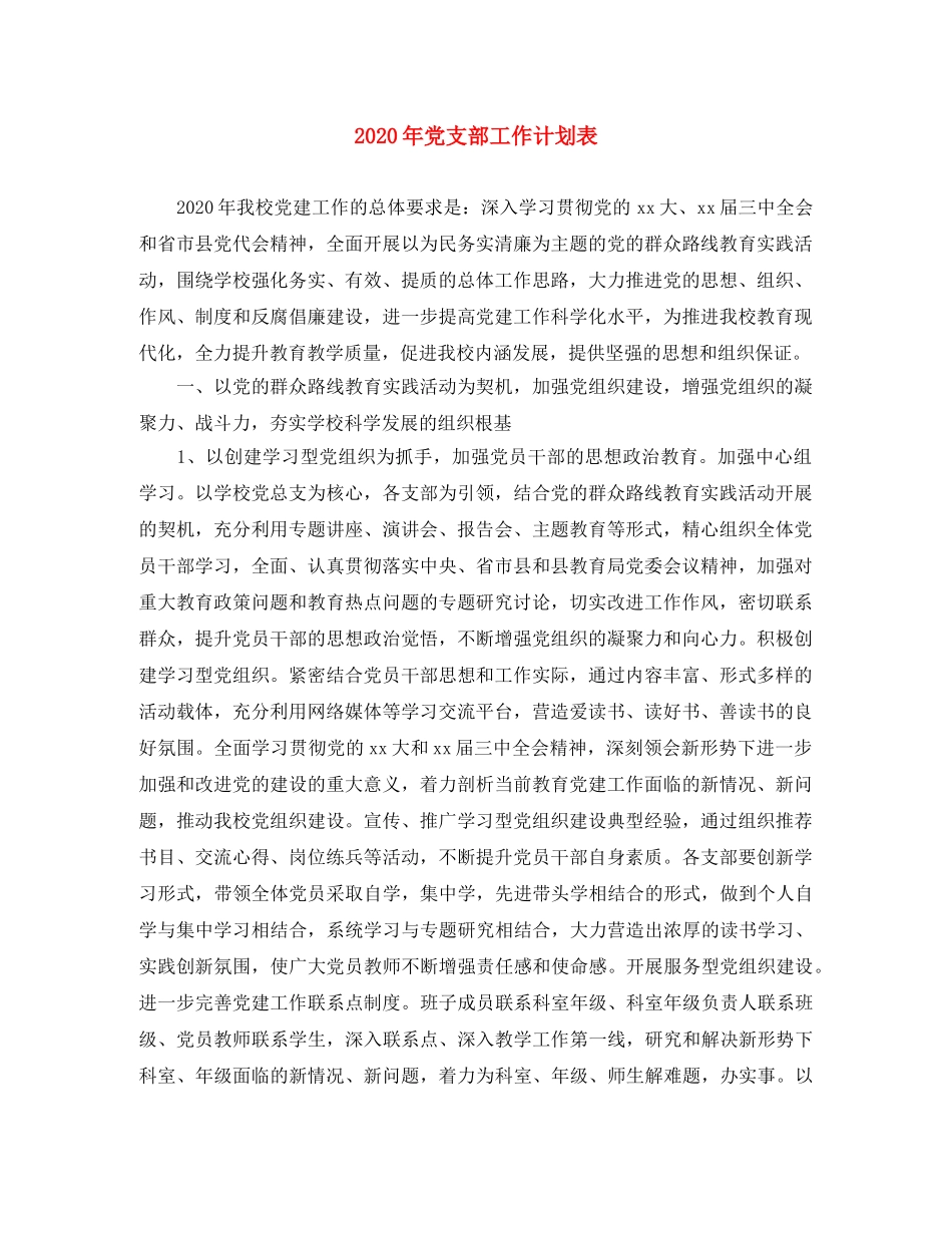 2020年党支部工作计划表 _第1页