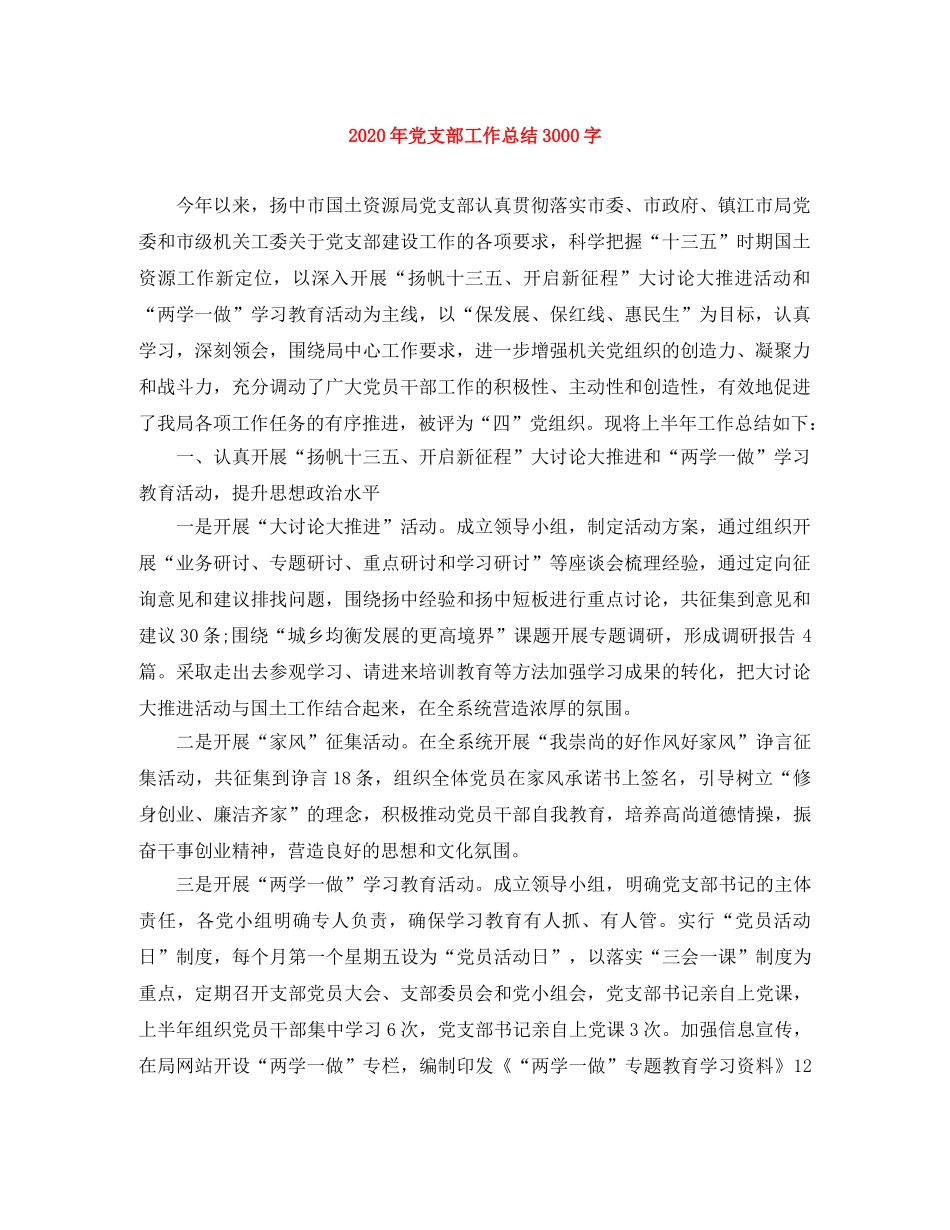 2020年党支部工作总结3000字 _第1页