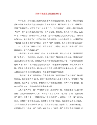 2020年党支部工作总结3000字 