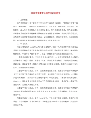 2020年党委中心组学习计划范文 