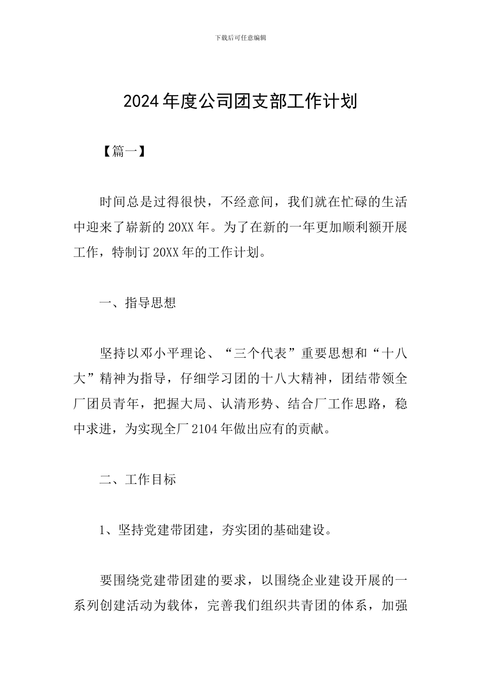 2024年度公司团支部工作计划_第1页