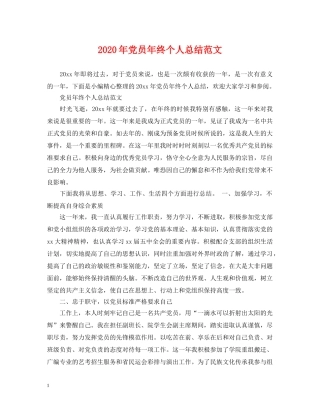 2020年党员年终个人总结范文 