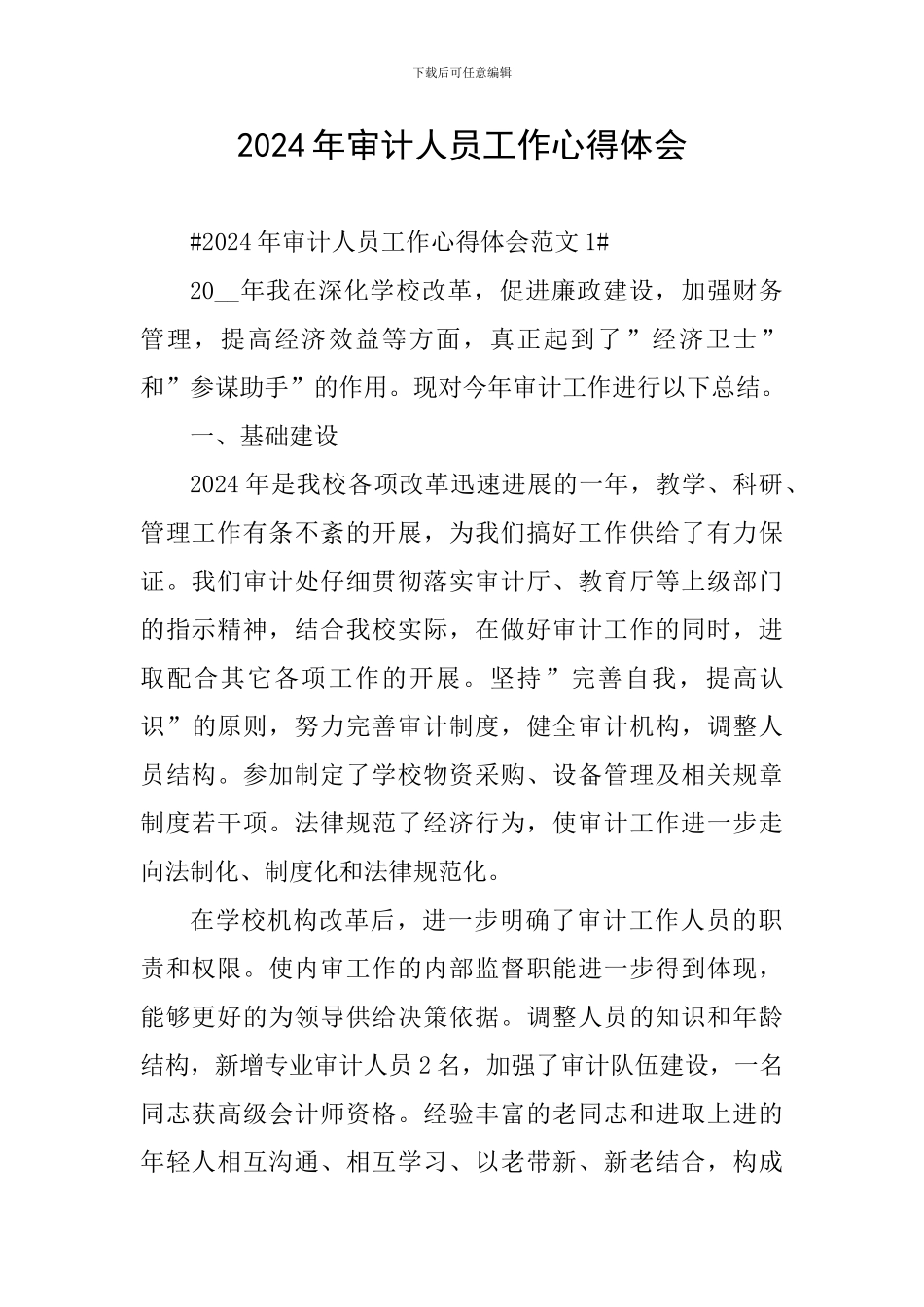 2024年审计人员工作心得体会_第1页