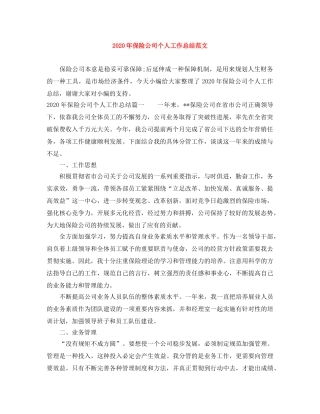 2020年保险公司个人工作总结范文 