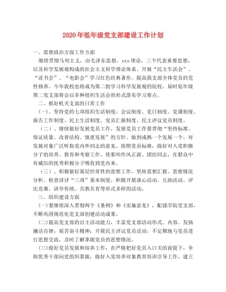 2020年低年级党支部建设工作计划 