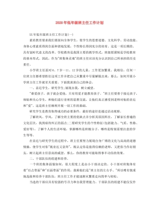 2020年低年级班主任工作计划 