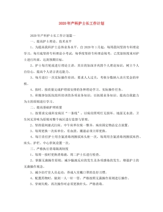 2020年产科护士长工作计划 