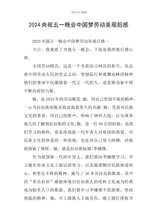 2024央视五一晚会中国梦劳动美观后感