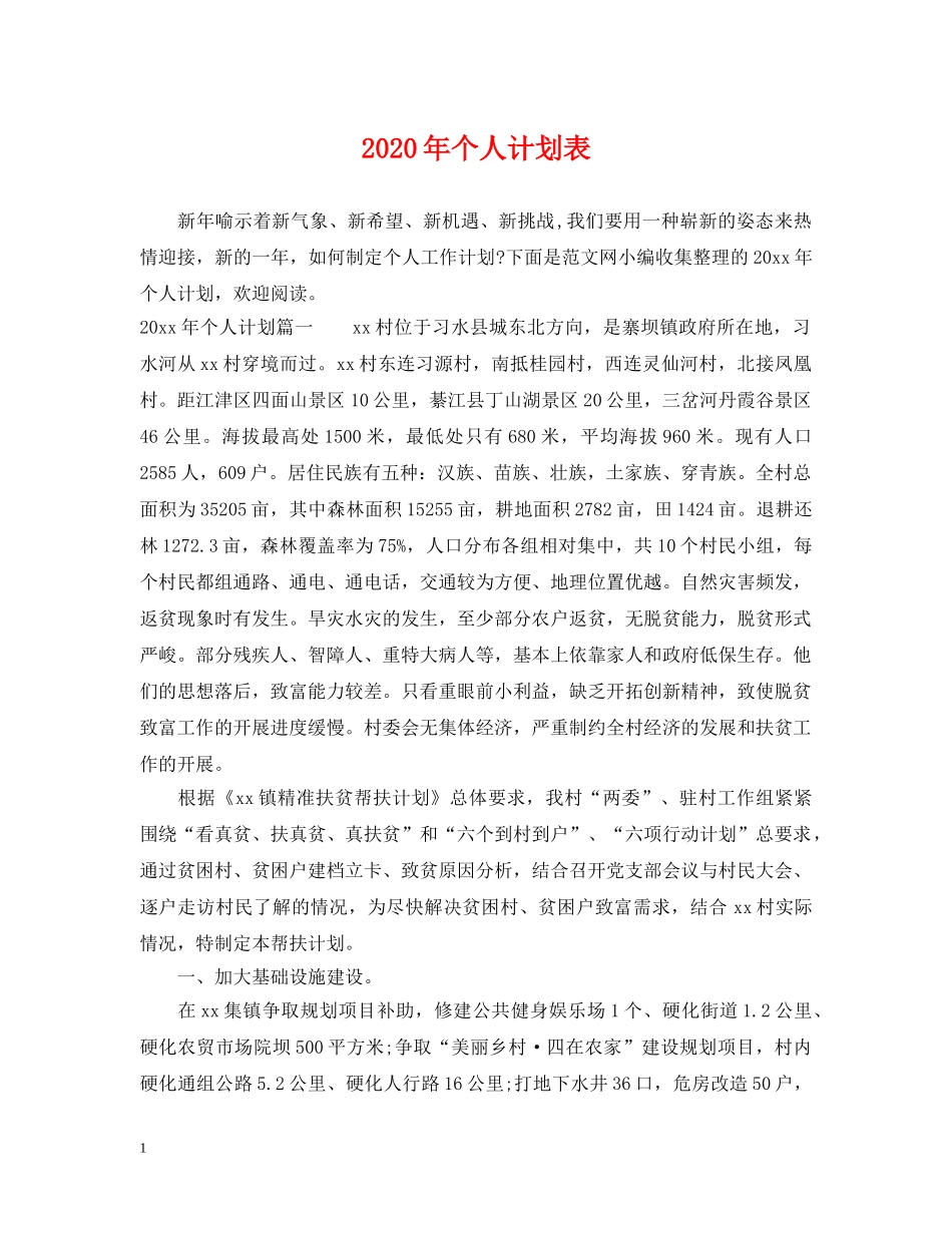 2020年个人计划表 _第1页